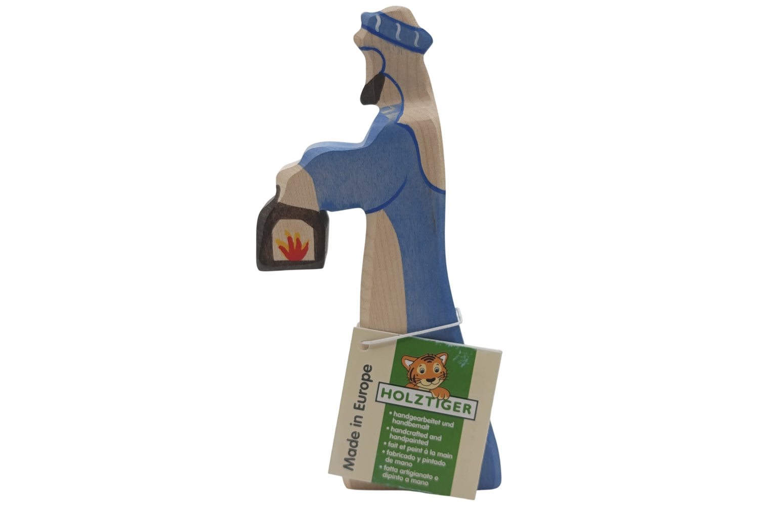 Holztiger Krippenfigur Hirte mit Lampe