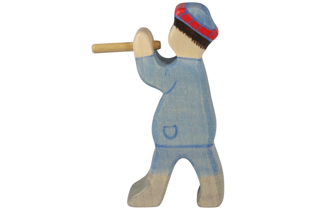 Holztiger Krippenfigur Hirte mit Flöte 2
