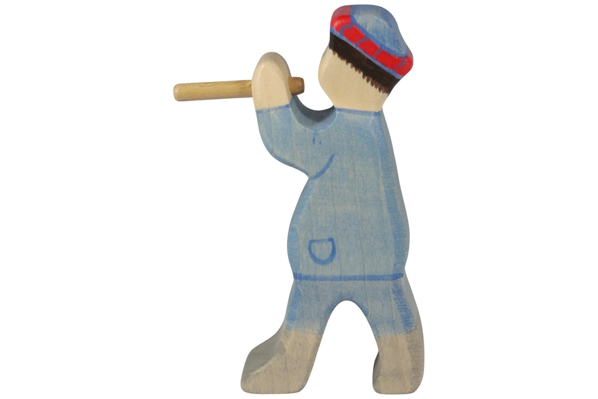 Holztiger Krippenfigur Hirte mit Flöte 2