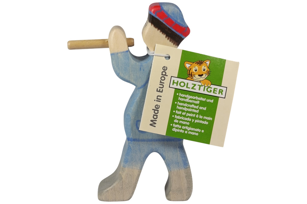 Holztiger Krippenfigur Hirte mit Flöte 2