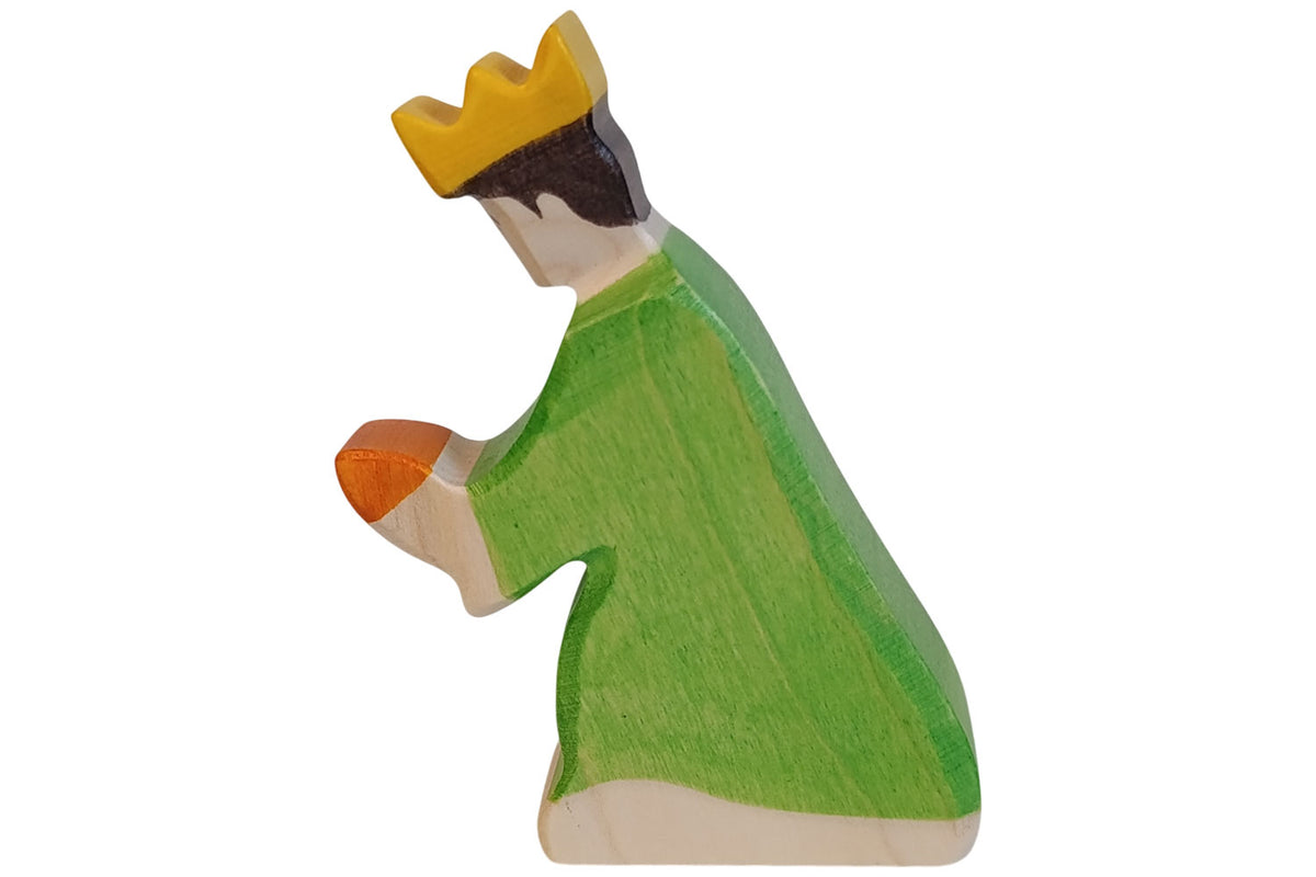 Holztiger Krippenfigur Balthasar 3 grün