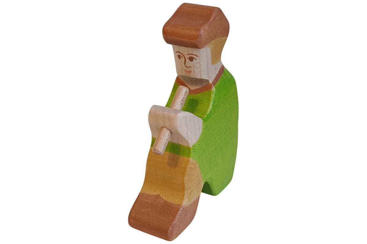 Holztiger Figur Hirte mit Flöte 3 sitzend