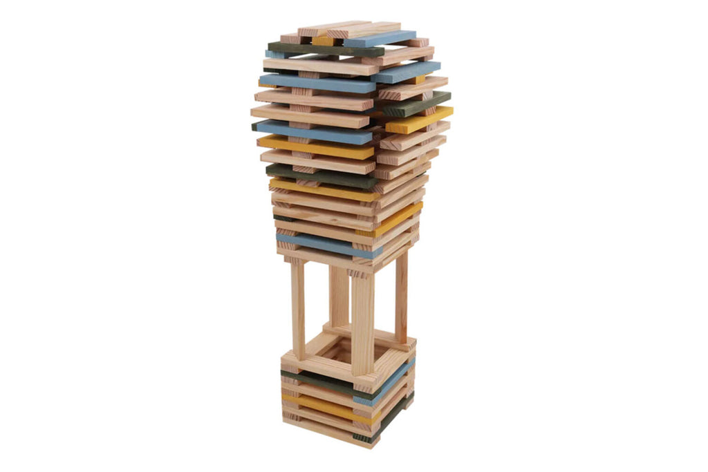 Boîte KAPLA de 120 pièces, naturelle, bleu clair, jaune, verte