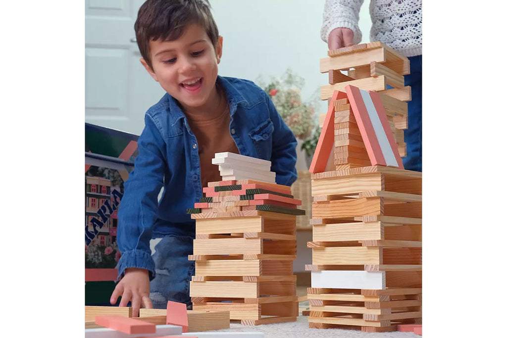 Boîte KAPLA de 200 pièces, printemps, naturel, vert foncé, blanc, rose