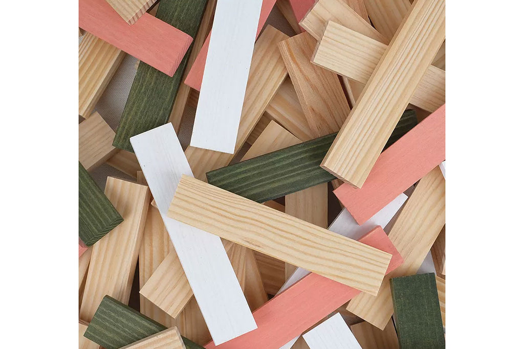 Boîte KAPLA de 200 pièces, printemps, naturel, vert foncé, blanc, rose