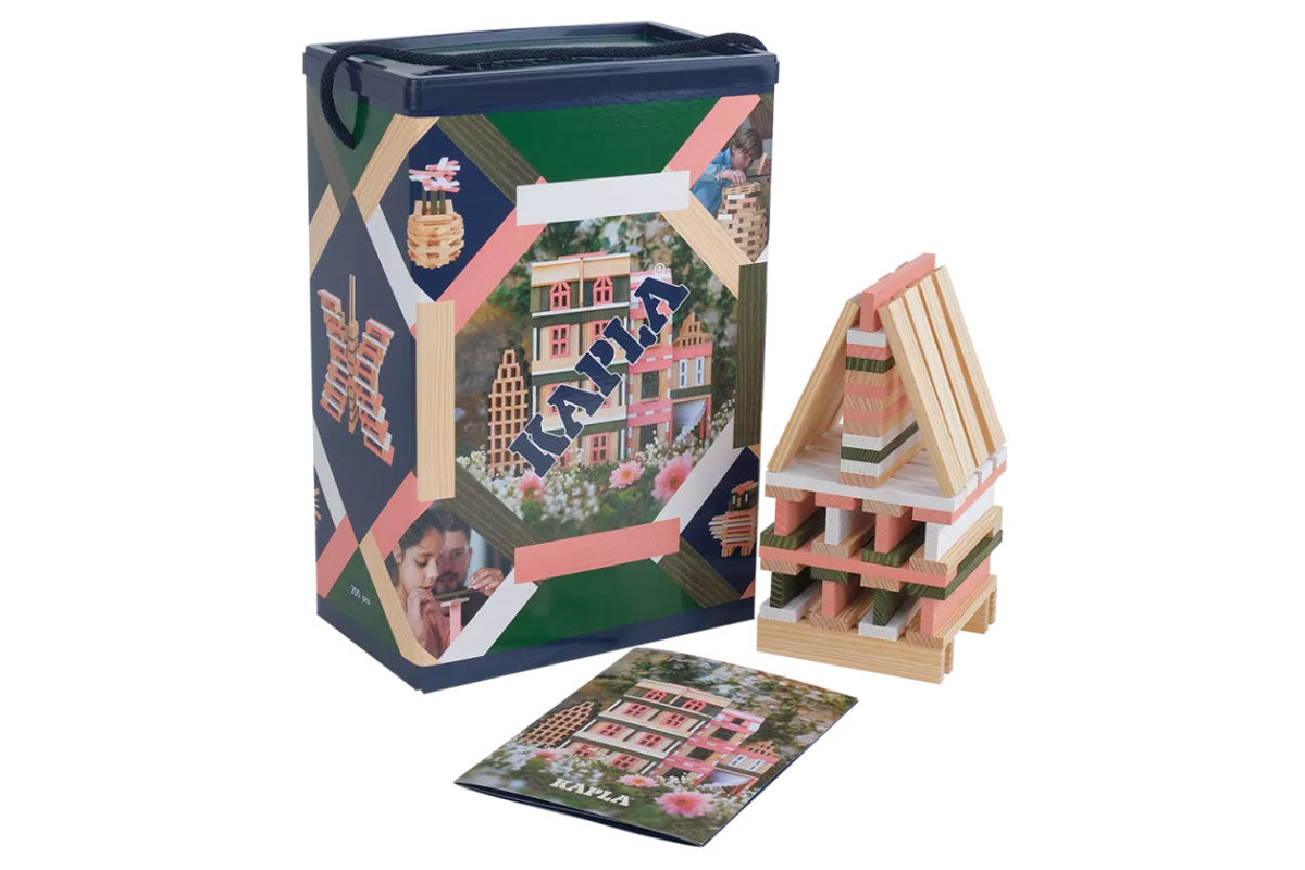 Boîte KAPLA de 200 pièces, printemps, naturel, vert foncé, blanc, rose