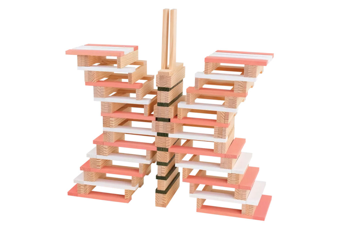 Boîte KAPLA de 200 pièces, printemps, naturel, vert foncé, blanc, rose