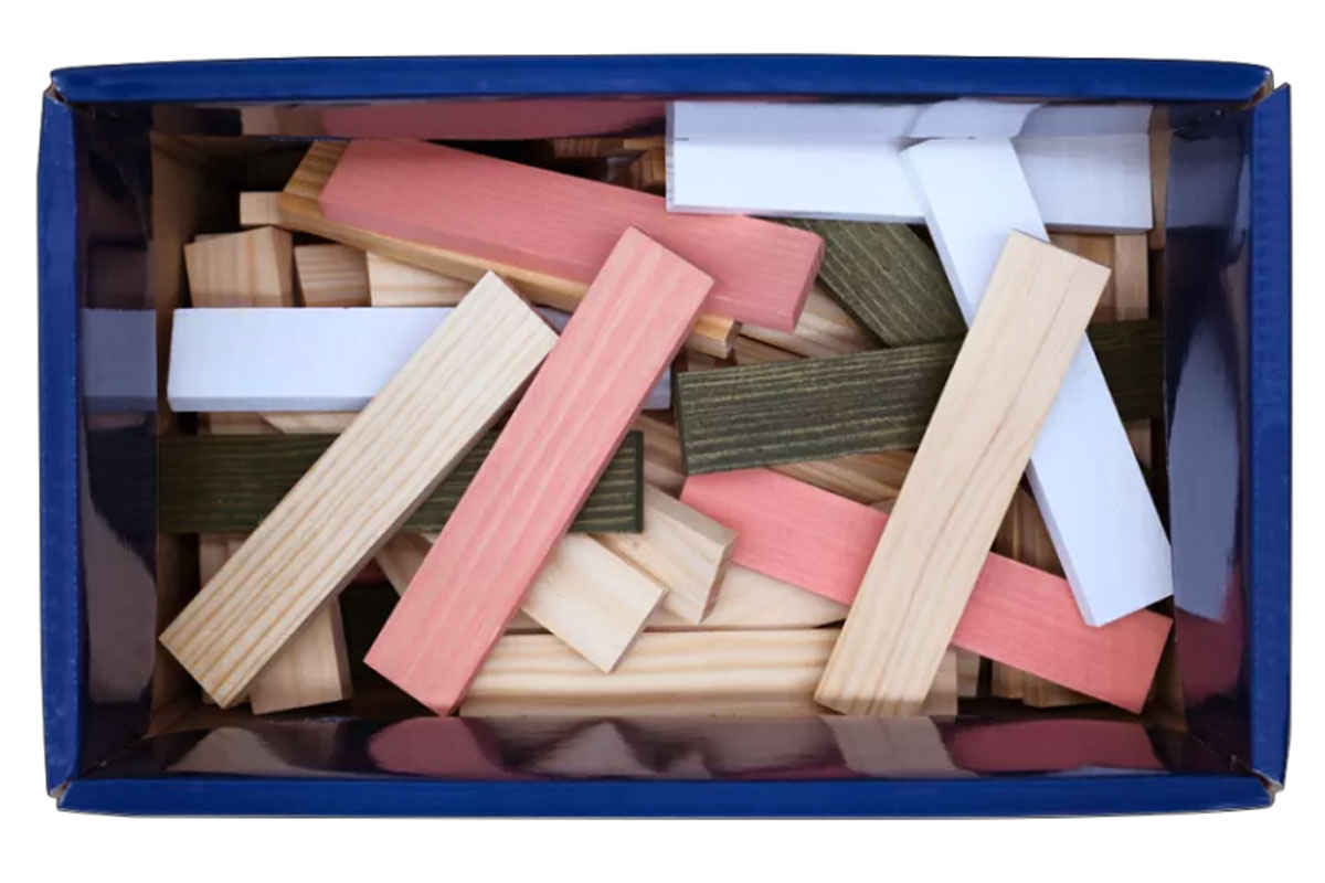 Boîte KAPLA de 200 pièces, printemps, naturel, vert foncé, blanc, rose