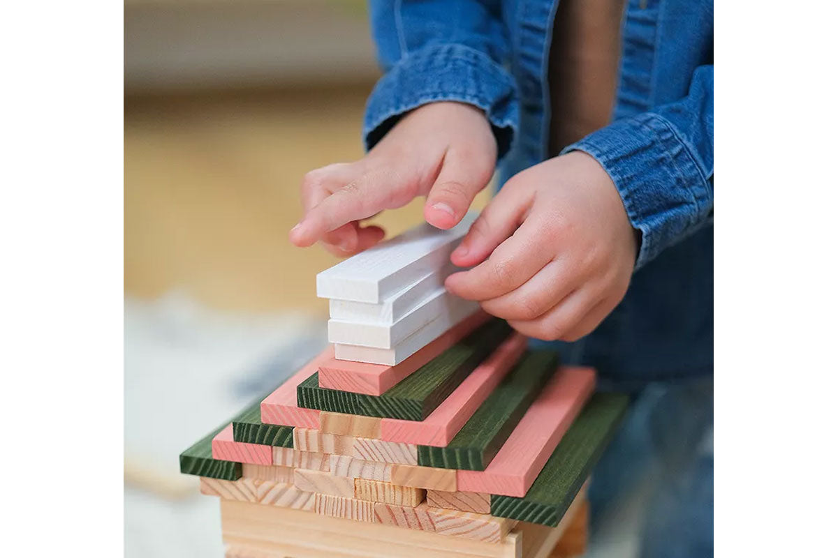 Boîte KAPLA de 200 pièces, printemps, naturel, vert foncé, blanc, rose