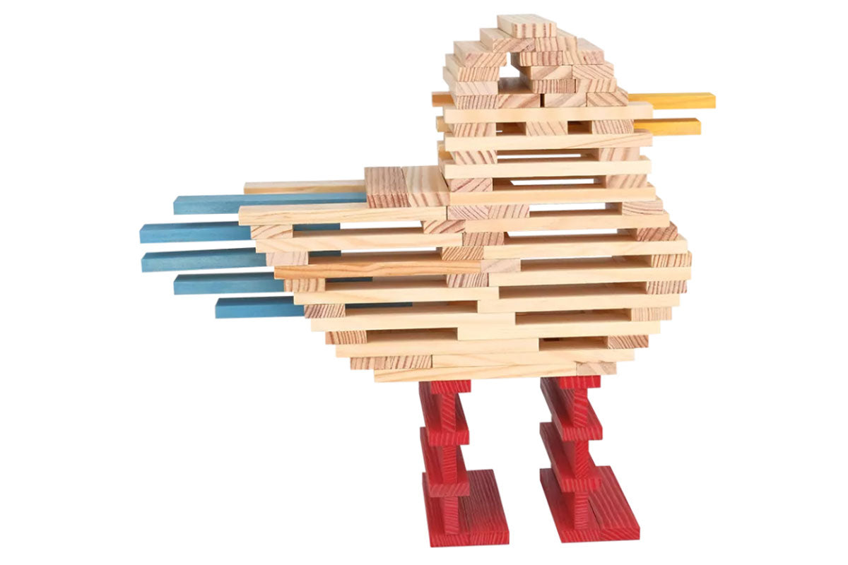 Boîte KAPLA de 200 pièces, été, naturel, bleu clair, jaune, rouge