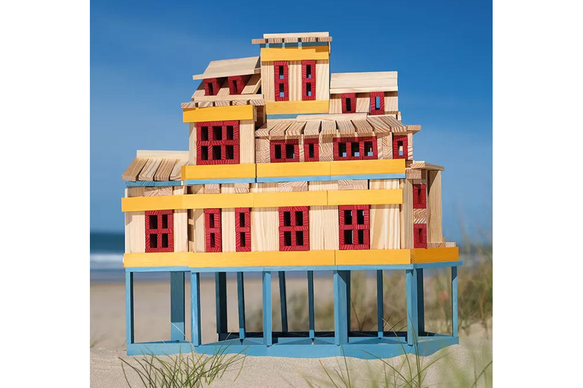 Boîte KAPLA de 200 pièces, été, naturel, bleu clair, jaune, rouge