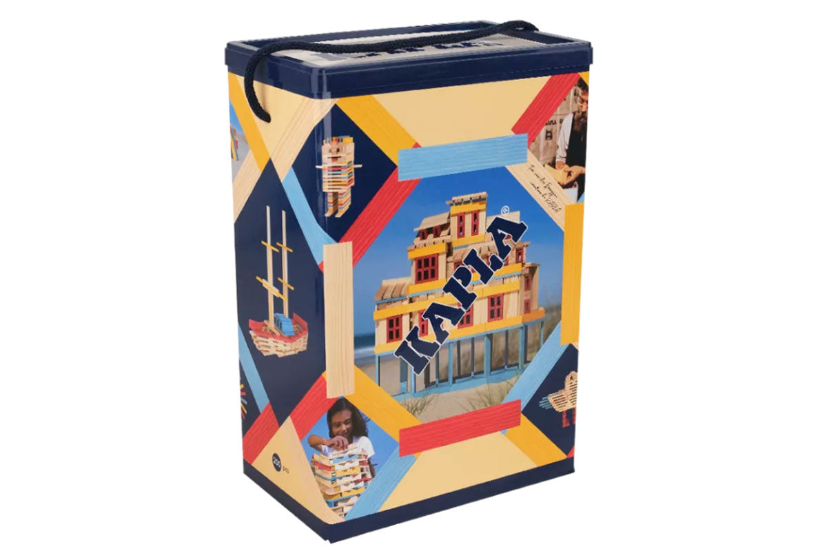 Boîte KAPLA de 200 pièces, été, naturel, bleu clair, jaune, rouge
