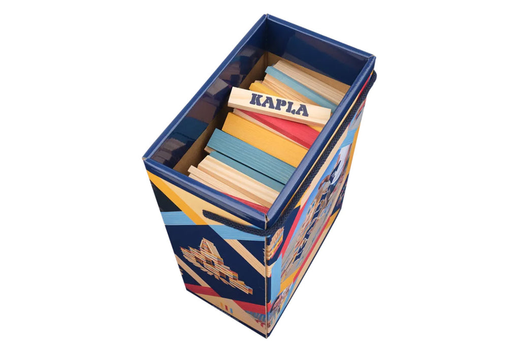Boîte KAPLA de 200 pièces, été, naturel, bleu clair, jaune, rouge