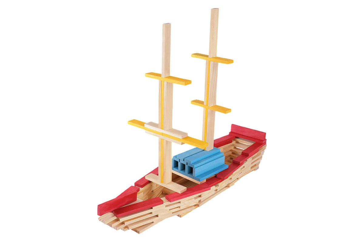 Boîte KAPLA de 200 pièces, été, naturel, bleu clair, jaune, rouge