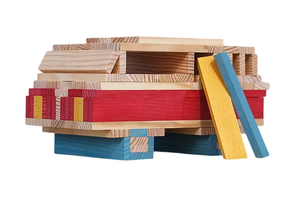 Boîte KAPLA de 200 pièces, été, naturel, bleu clair, jaune, rouge