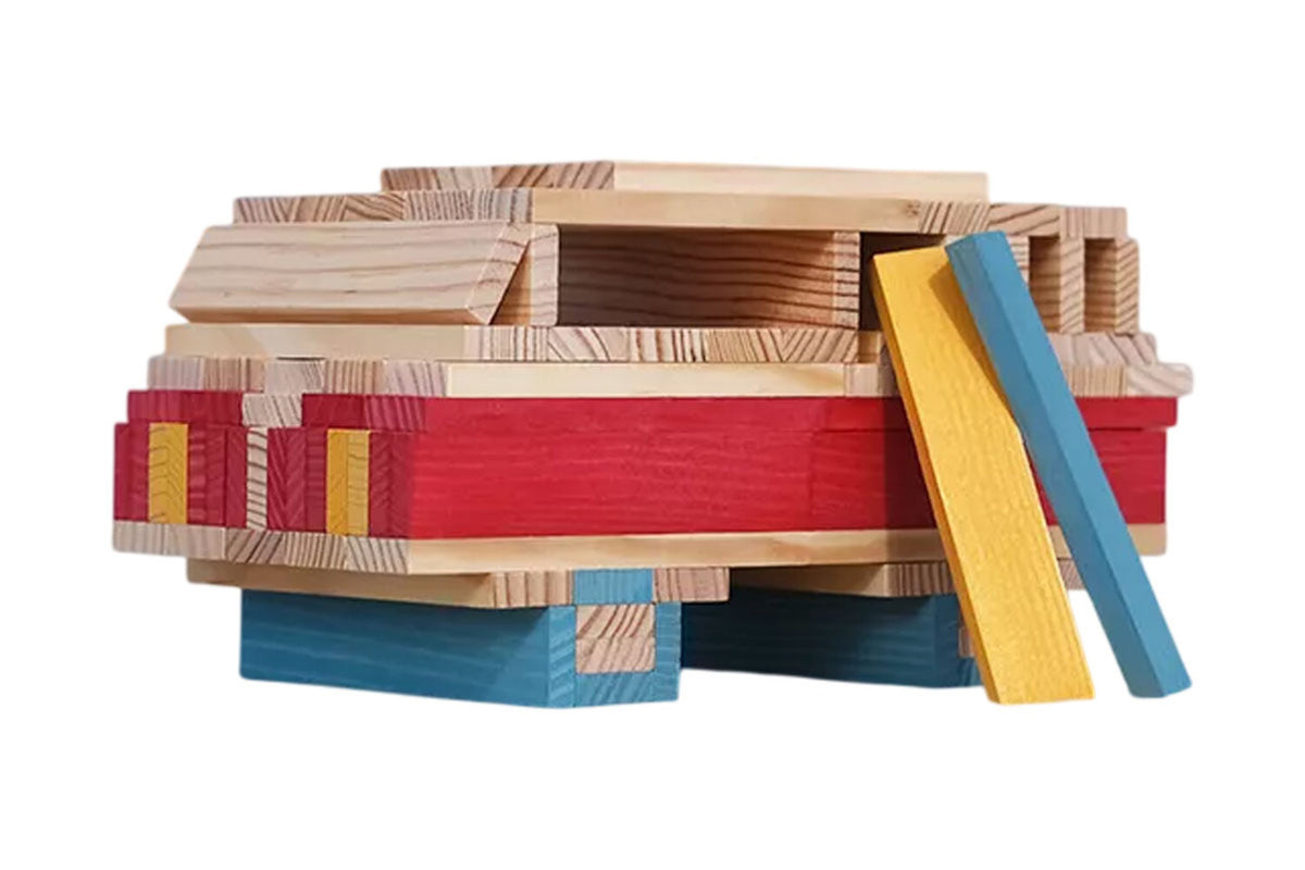 Boîte KAPLA de 200 pièces, été, naturel, bleu clair, jaune, rouge