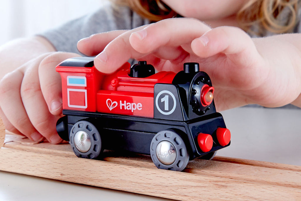Hape E3703 Alimenté par Batterie Locomotive No. 1 pour Train en Bois Neuf ! #