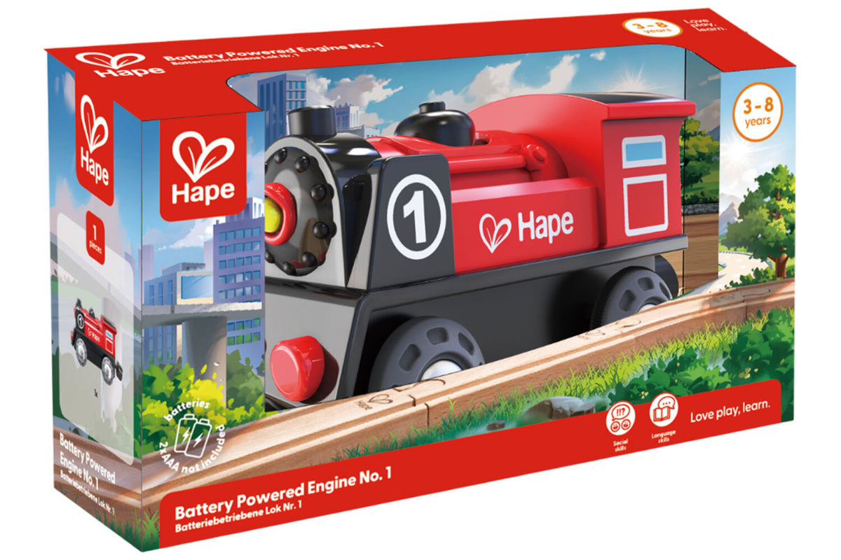 Hape E3703 Alimenté par Batterie Locomotive No. 1 pour Train en Bois Neuf ! #
